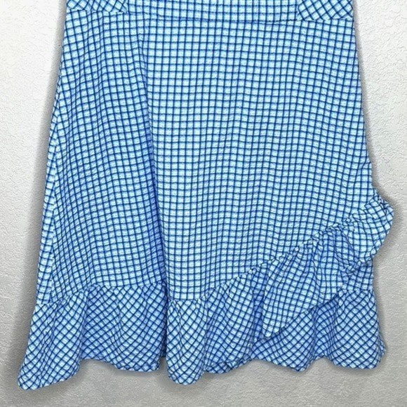 Draper James Blue Gingham Seersucker Sleeveless Faux Wrap Ruffle Dress Size 6 8 - Picture 5 of 10